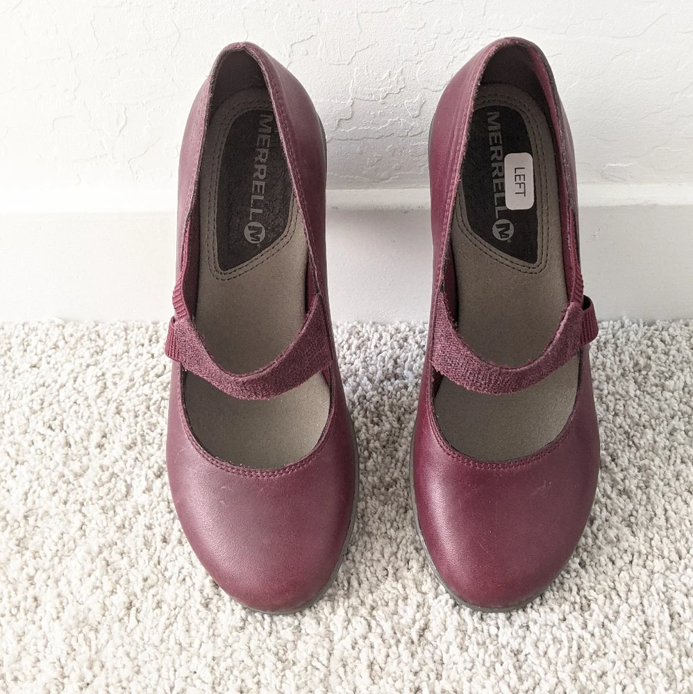 Women's Mary Jane‎ Distressed Leather Slip Resistant Chunky Heel Shoes Size 6.5